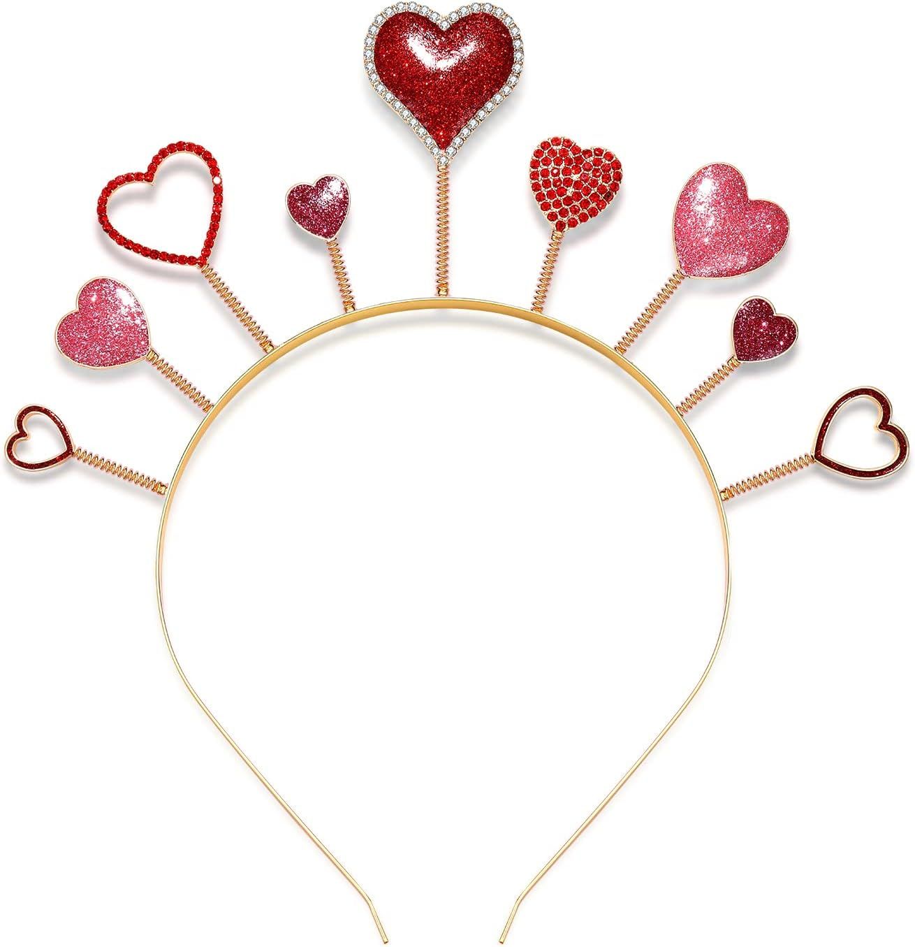 CEALXHENY Valentine’s Day Heart Headbands for Women Glitter Rhinestone Heart Hairbands Love Hea... | Amazon (US)
