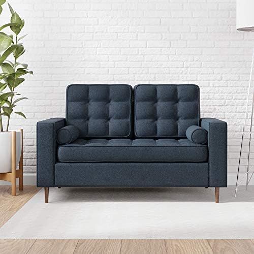 Edenbrook Lynnwood Upholstered Loveseat with Square Arms and Tufting-Bolster Throw Pillows Included, | Amazon (US)