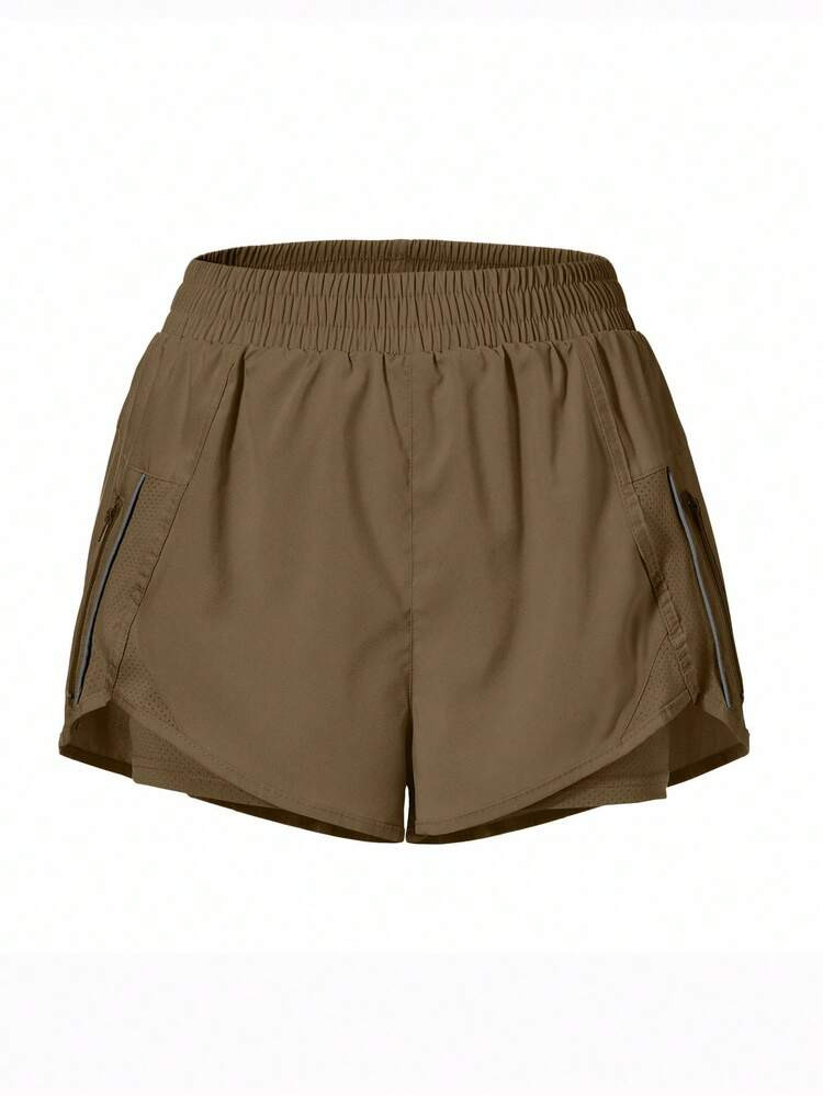 Eassivo Eassivo Women's Elastic Waist Zipper Pocket Loose Casual Shorts | SHEIN