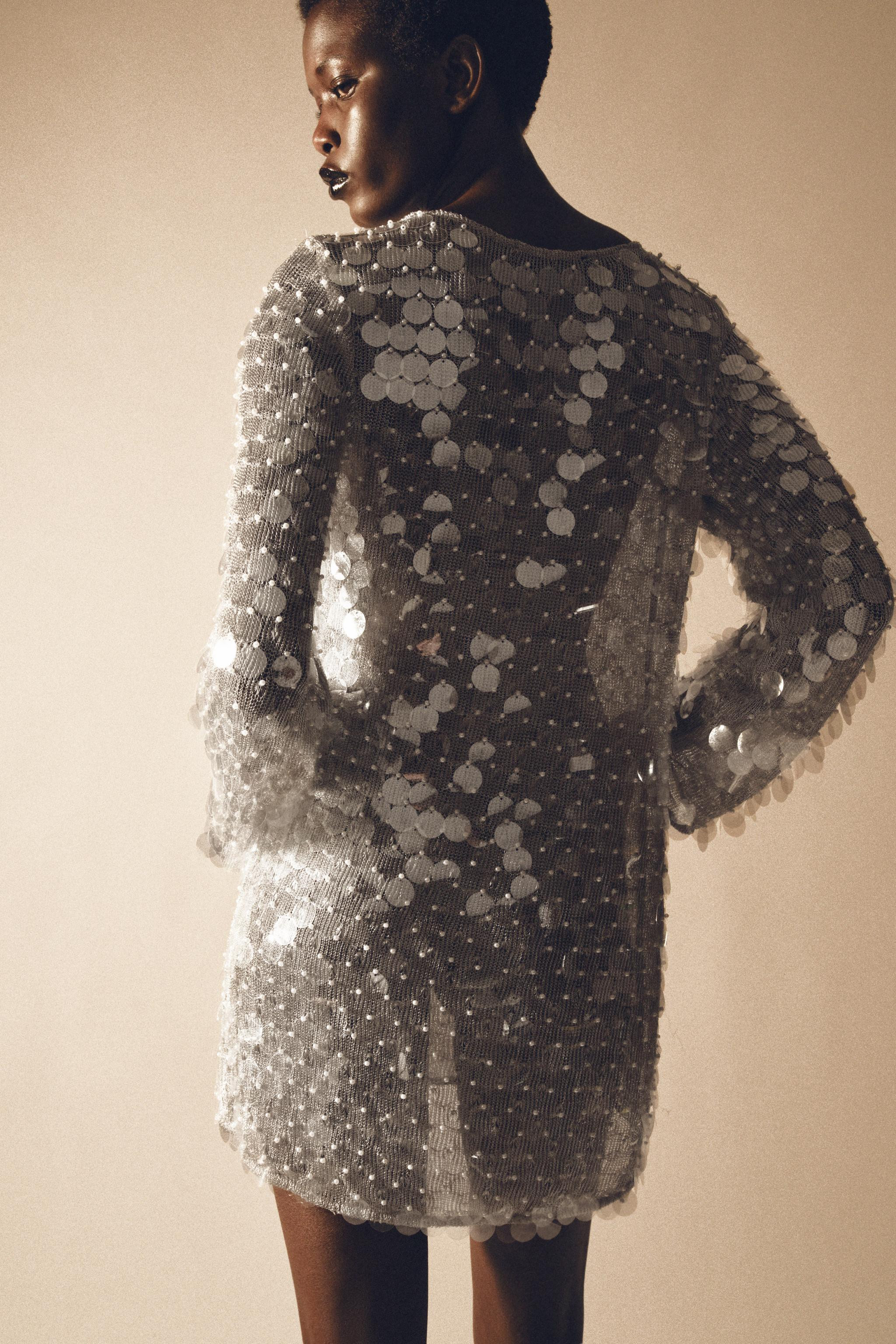 SHORT KNIT SEQUIN AND FAUX PEARL DRESS | Zara UK