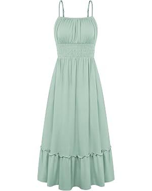 GRACE KARIN Women's Summer Maxi Dress 2026,Smocked Ruched Bust Sundress with Adjustable Straps & ... | Amazon (US)