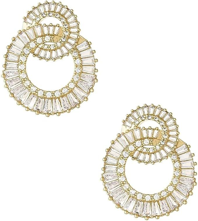 Ettika Gold Earrings, 18k Gold Plated Earrings for Women. Rotating Circles Clear Crystal Earrings... | Amazon (US)
