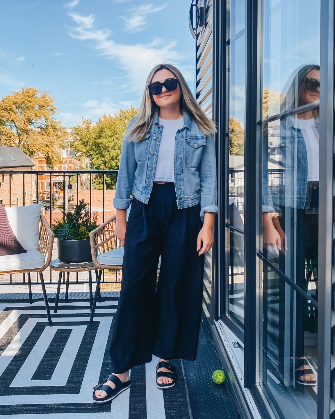 Tagging all similar products because everything is old! 
Express Denim Jacket. Everlane Cropped Tee. Pleated Wide Leg Trousers by J.Ing. Marc Fisher Sandals. Quay After Party Sunglasses.

#LTKunder100 #LTKworkwear #LTKSeasonal