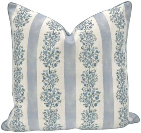 “The Juliet” Floral Block Print Pillow Cover – Soft Blue and Off-White Decorative Throw Pil... | Amazon (US)
