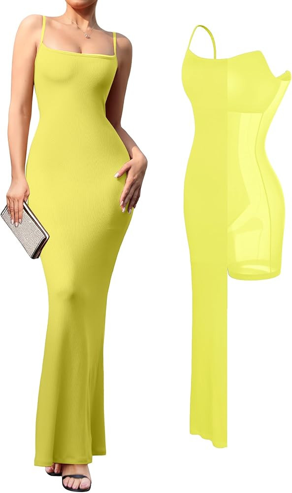 Popilush Summer Black Maxi Dress Bodycon Ribbed Cocktail Spaghetti Strap Shapewear Dresses Party ... | Amazon (US)