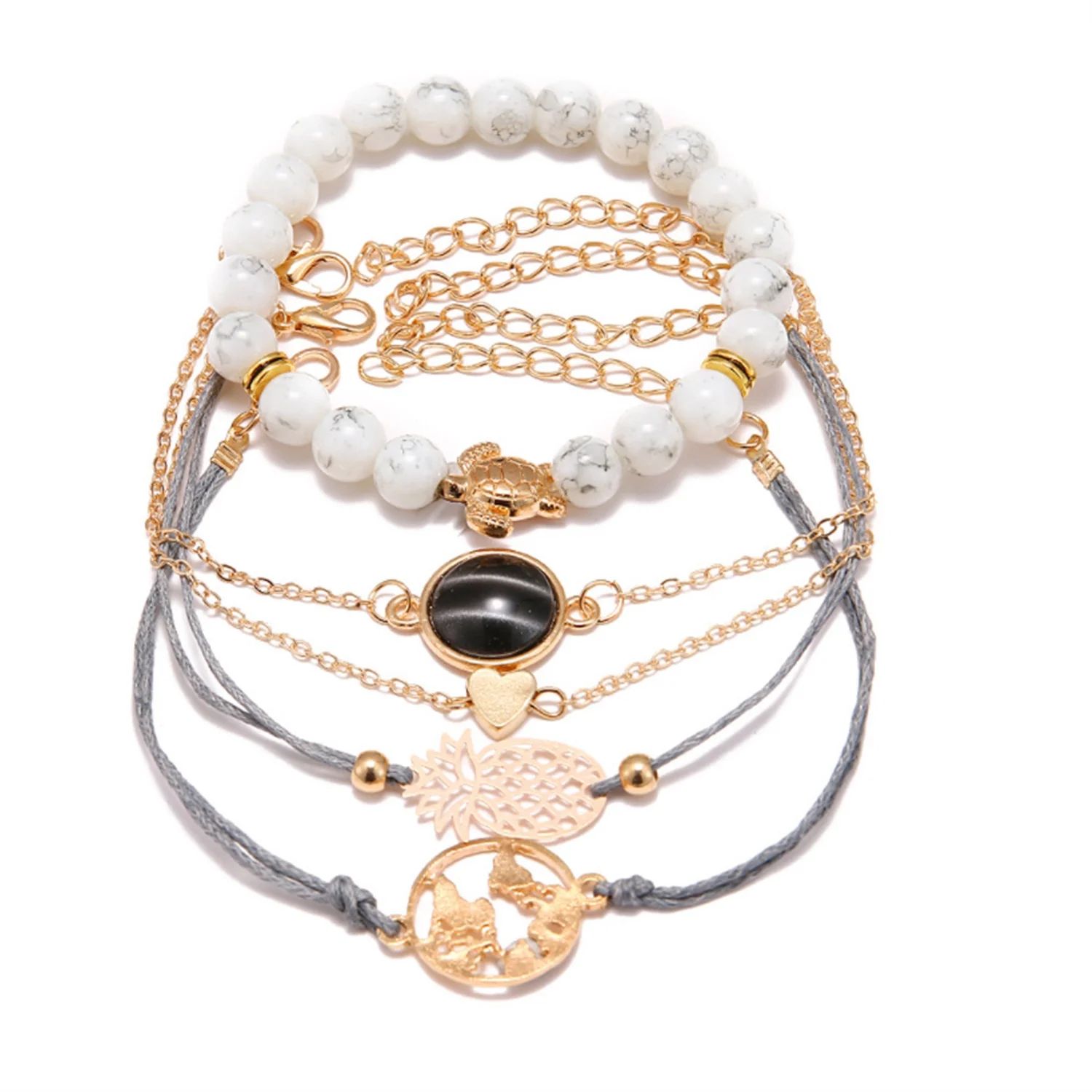 IEFSHINY Stackable Bracelets For Women Multilayer Boho Bracelet Sets Beads Metal Chain Rope Adjus... | Walmart (US)