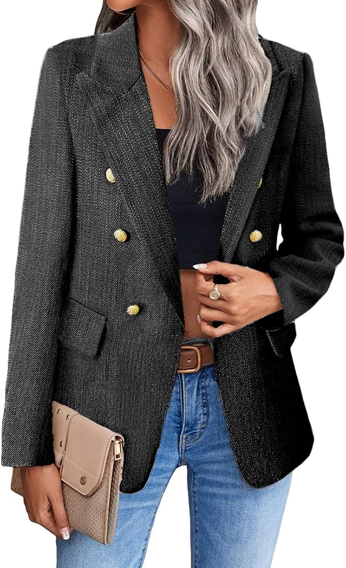 2025 Women's Spring Tweed Blazer Jacket Plaid Fully-Lined Fashion Business Casual Lapel Elegant C... | Amazon (US)