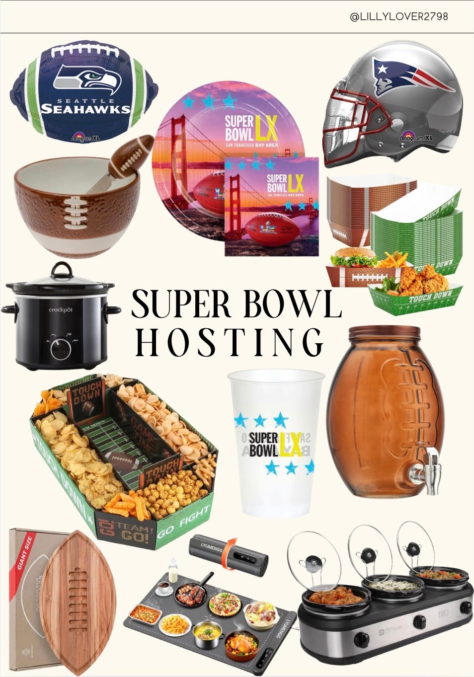 Super Bowl Sunday Hosting
Super Bowl hosting just got a whole lot easier 🏈

If you’re hosting this year, these are my go-to Amazon finds for stress-free game day entertaining—from slow cookers to snack trays, warmers, drink dispensers & more.

Everything you need to serve it hot, keep it organized, and actually enjoy the game 🙌

👉 Shop all my Super Bowl hosting favorites here.

Super Bowl hosting ideas
Game day hosting essentials
Super Bowl party decor
Football party supplies
Amazon Super Bowl finds
Game day entertaining
Crockpot game day recipes
Super Bowl snack setup
Football serving trays
Super Bowl Sunday hosting
Easy party hosting ideas
NFL party decor

#SuperBowlHosting
#GameDayHosting
#SuperBowlParty
#GameDayEats
#FootballParty
#HostingMadeEasy

#LTKSaleAlert #LTKfoodie #LTKMens