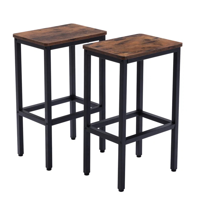 Janot Bar Stools Set Of 2, Industrial Simple Kitchen Stools, Home Bar Furniture Brown (Set of 2) | Wayfair North America