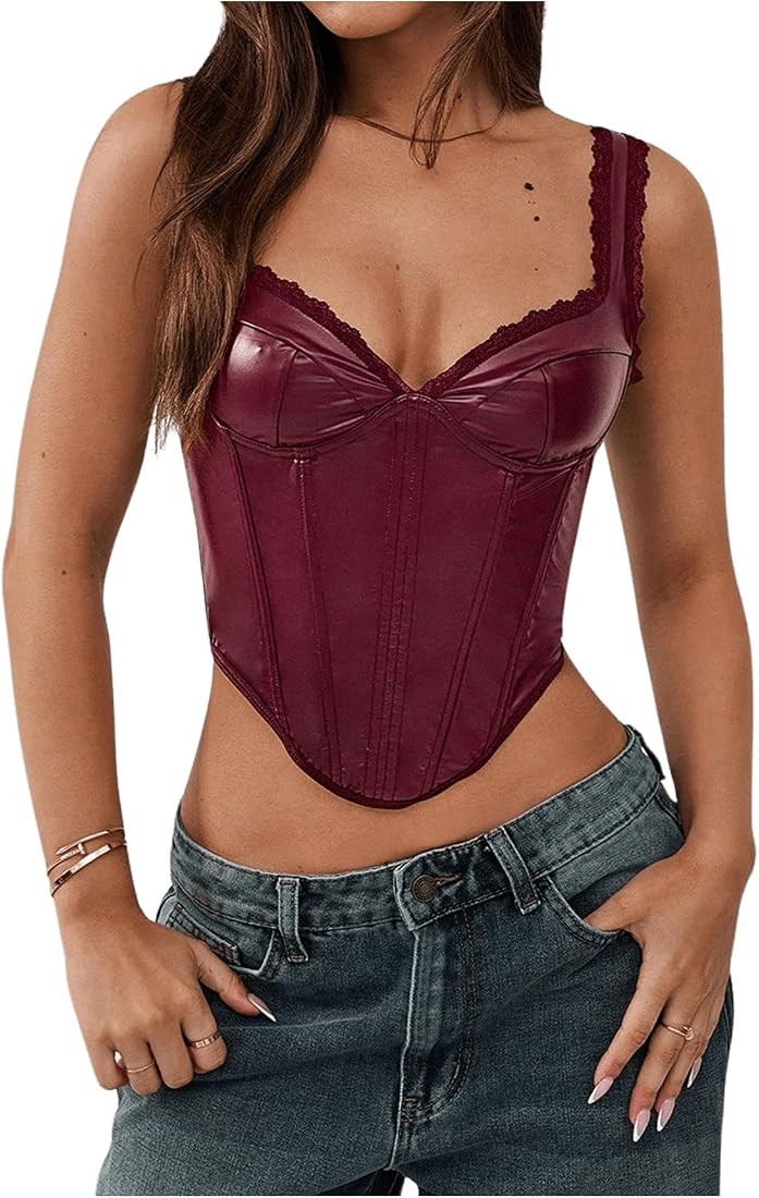 Milumia Women's Sweetheart Neck Sleeveless Corset Top Asymmetrical Hem Bustier Tops | Amazon (US)