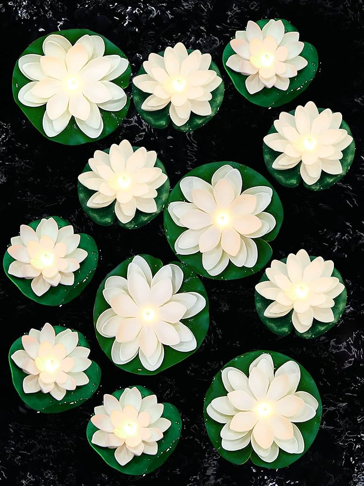 Hortsun Floating Pool Lights Bulk Artificial Lotus Flower Decor Lily Pads for Ponds Floating Cand... | Amazon (US)