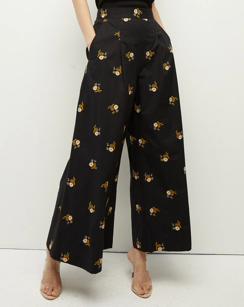 Mazum Floral-Embroidered Wide-Leg Pant | Veronica Beard