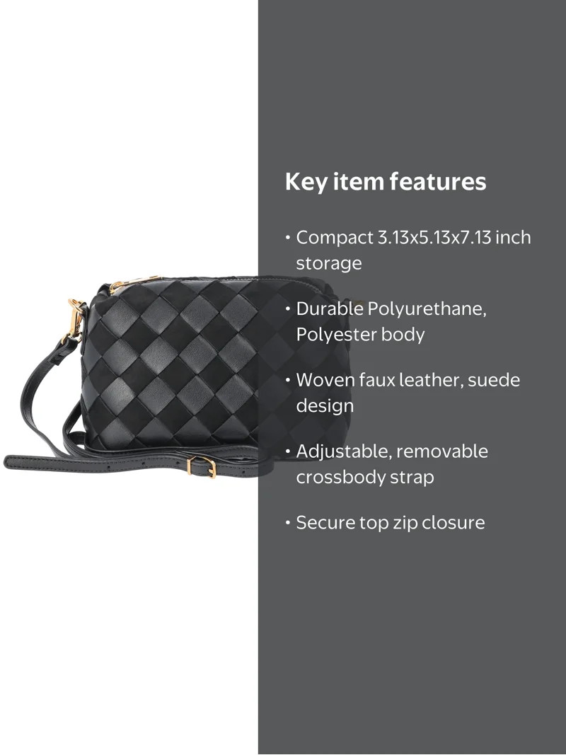 Time and Tru Women's Faux Leather and Suede Woven Camera Crossbody Bag, Black | Walmart (US)