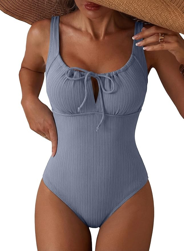 Aleumdr Womens Textured One Piece Swimsuit Tummy Control Bathing Suit Tie Knot Cutout Swimwear | Amazon (US)