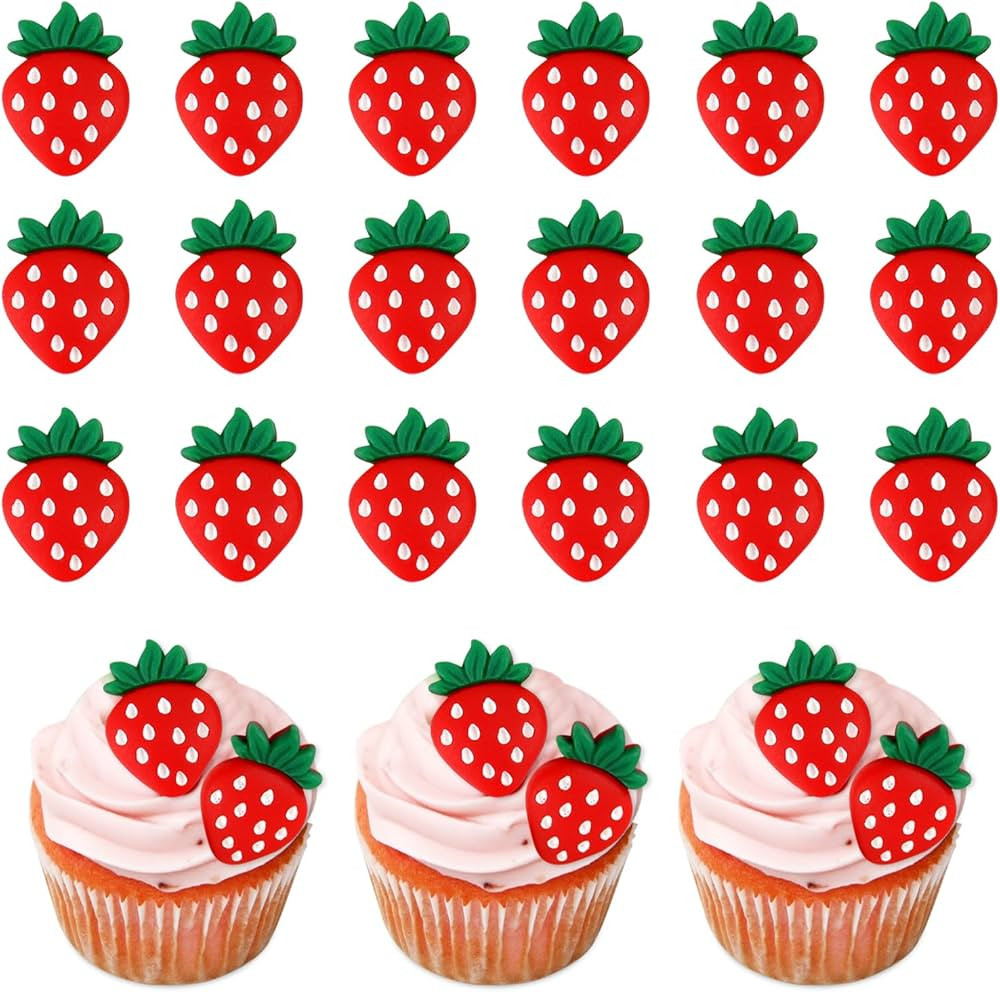 25 Pack Red Strawberry Cupcake Toppers Strawberry Theme Party Cupcake Picks for Birthday Wedding ... | Amazon (US)