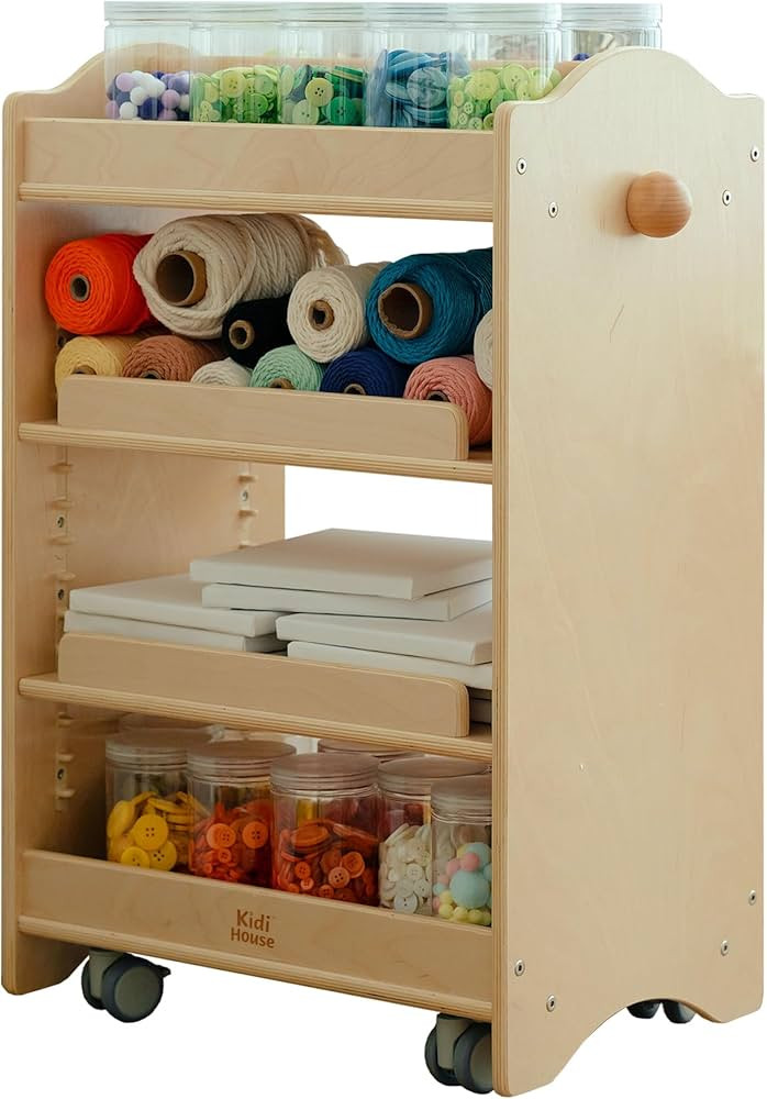4-Tier Wooden Rolling Storage Cart on Wheels - Art Cart Organizer for Kids - Multi-Functional Mov... | Amazon (US)