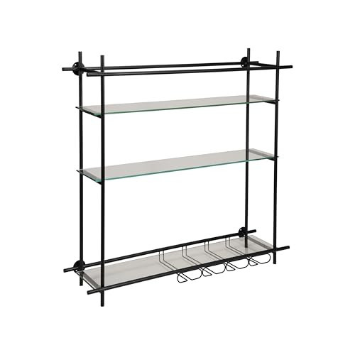 Creative Co-Op Metal and Glass Wall Shelf with Shelves and Stemmed Glass Holders, Black | Amazon (US)