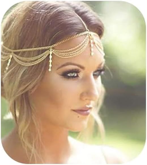 Denifery Gold Rhinestone Wedding Bridal Prom Bohemian Boho Grecian Head Chain Hair Jewelry Head P... | Amazon (US)