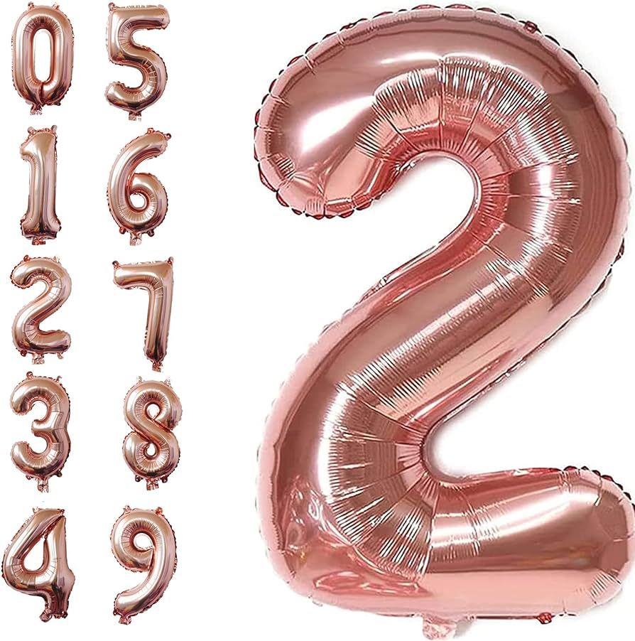 40 Inch Rose Gold Jumbo 2 Number Balloons Huge Giant Balloons Foil Mylar Number Balloons for Birt... | Amazon (US)