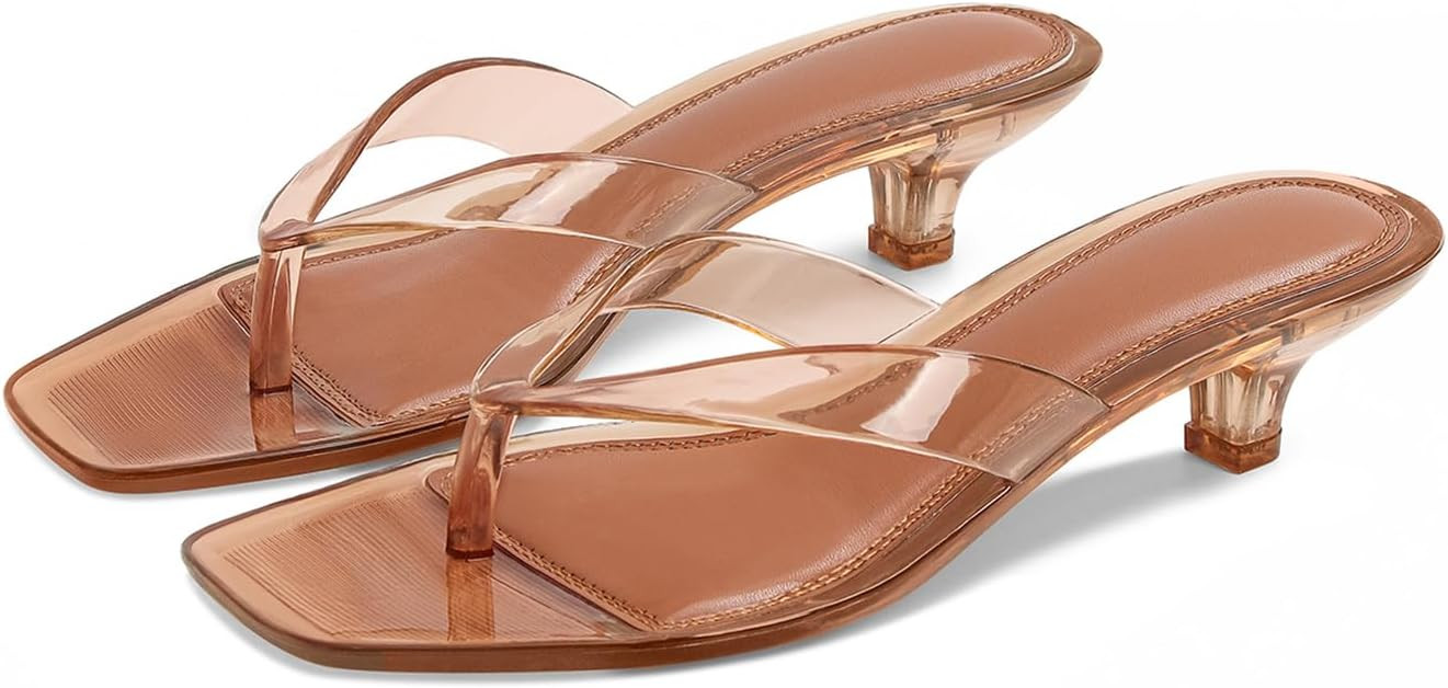 Dsevht Kitten Heels for Women Jelly Square Open Toe Sandals Flip Flop Heel Summer Low Heeled Thon... | Amazon (US)
