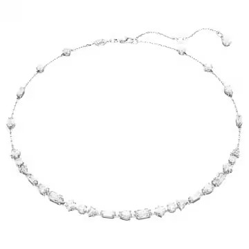 Mesmera necklace, Mixed cuts, Scattered design, White, Rhodium plated by SWAROVSKI | SWAROVSKI