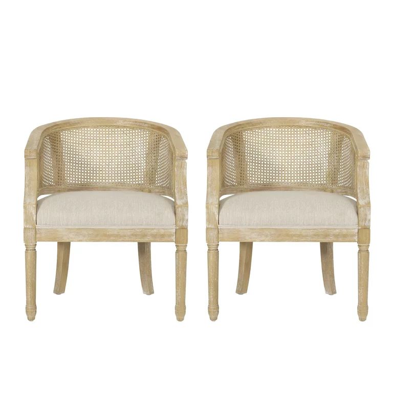 Noble House Silkie Wood and Cane Accent Chair, Set of 2, Beige and Natural - Walmart.com | Walmart (US)
