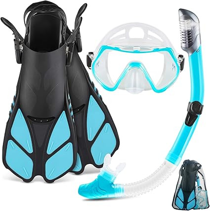 ZEEPORTE Mask Fin Snorkel Set with Adult Snorkeling Gear, Panoramic View Diving Mask, Trek Fin, D... | Amazon (US)