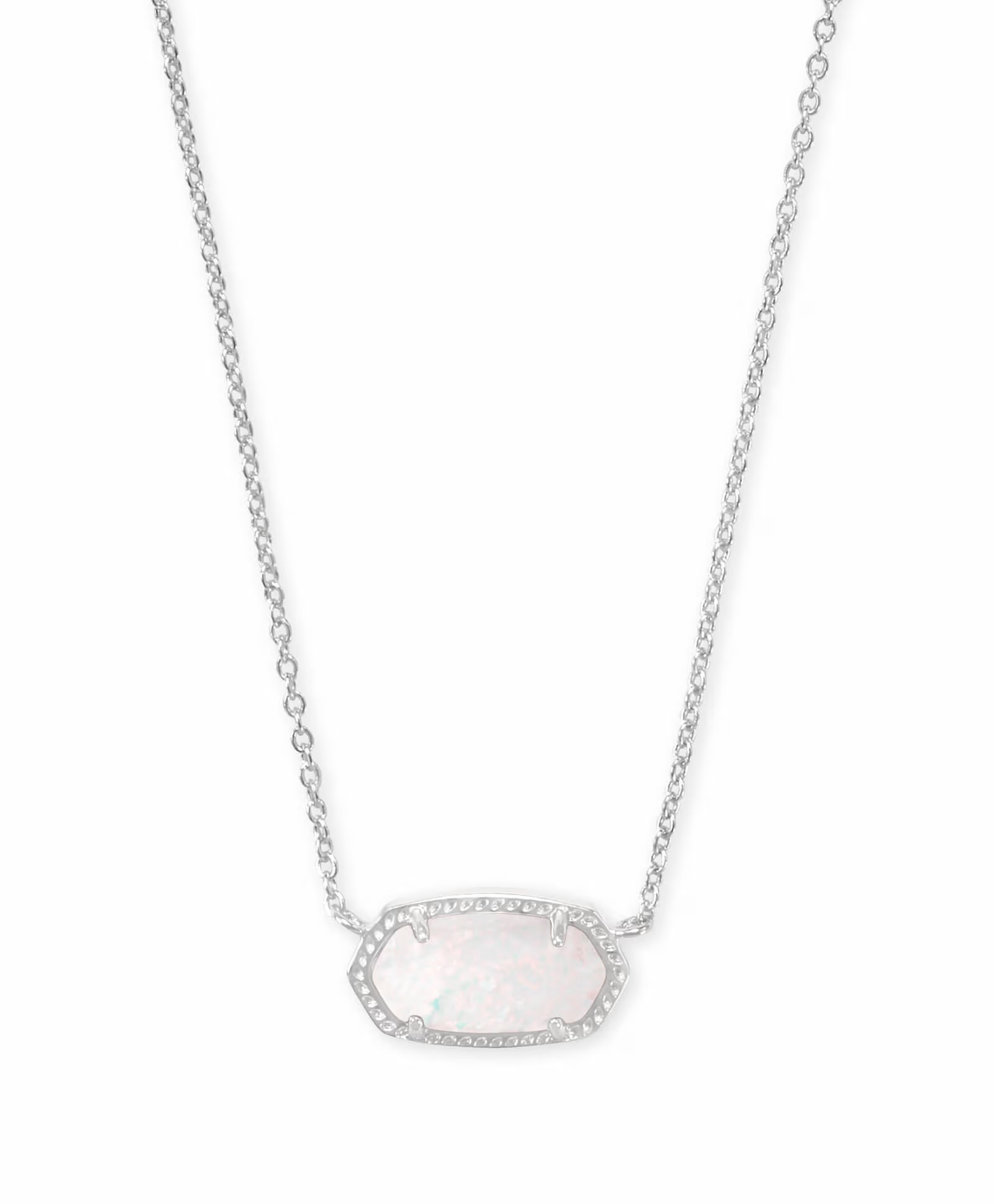 Elisa Silver Pendant Necklace in White Kyocera Opal | Kendra Scott