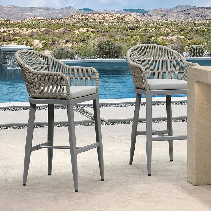 PURPLE LEAF Outdoor Bar Height Stools Set of 2 Patio Metal Modern Wicker Rattan Bar Chairs Woven ... | Amazon (US)