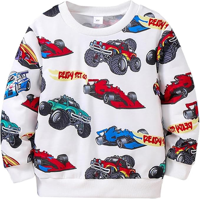 Toddler Boys Clothes-Sports Car Graphic Print Round Neck Sweatshirt-Little Boy Fall Long Sleeve T... | Amazon (US)