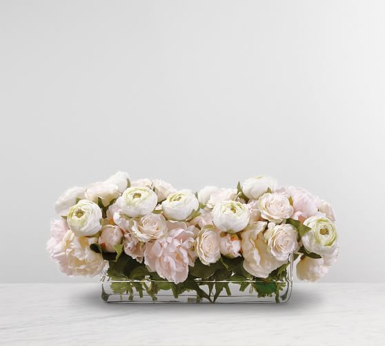 Faux Peony, Ranunculus &amp; Rose Mixed Arrangement | Pottery Barn (US)