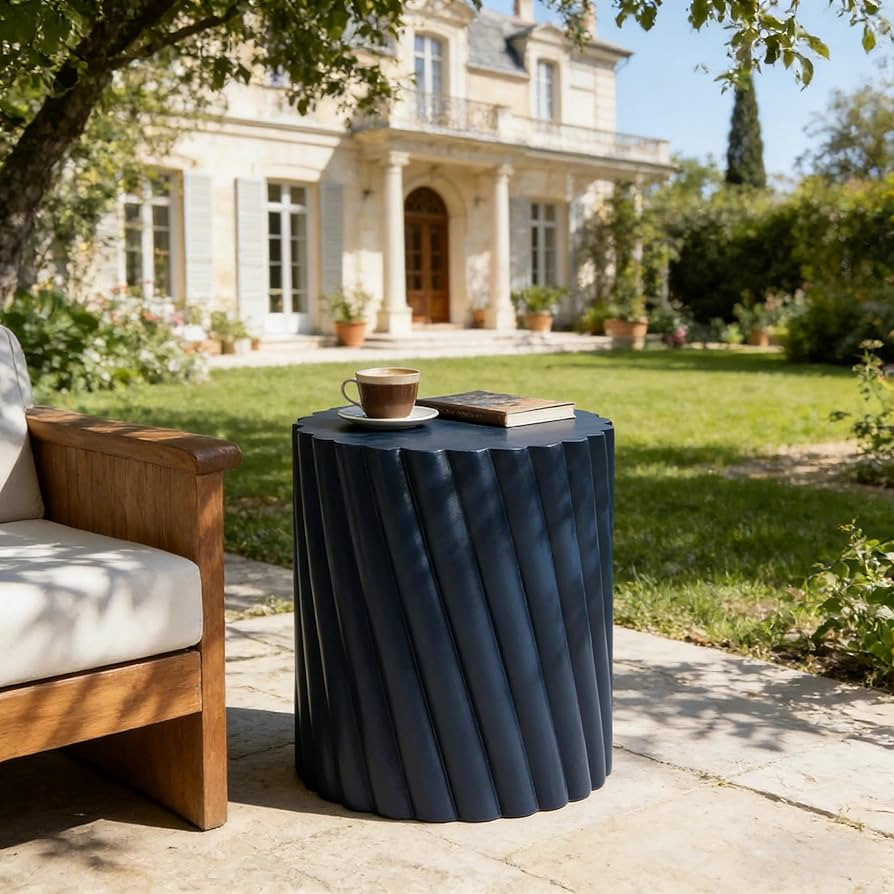 Christopher Knight Home Leon Modern Patio Lightweight Concrete Round Side Table, Fluted Outdoor A... | Amazon (US)