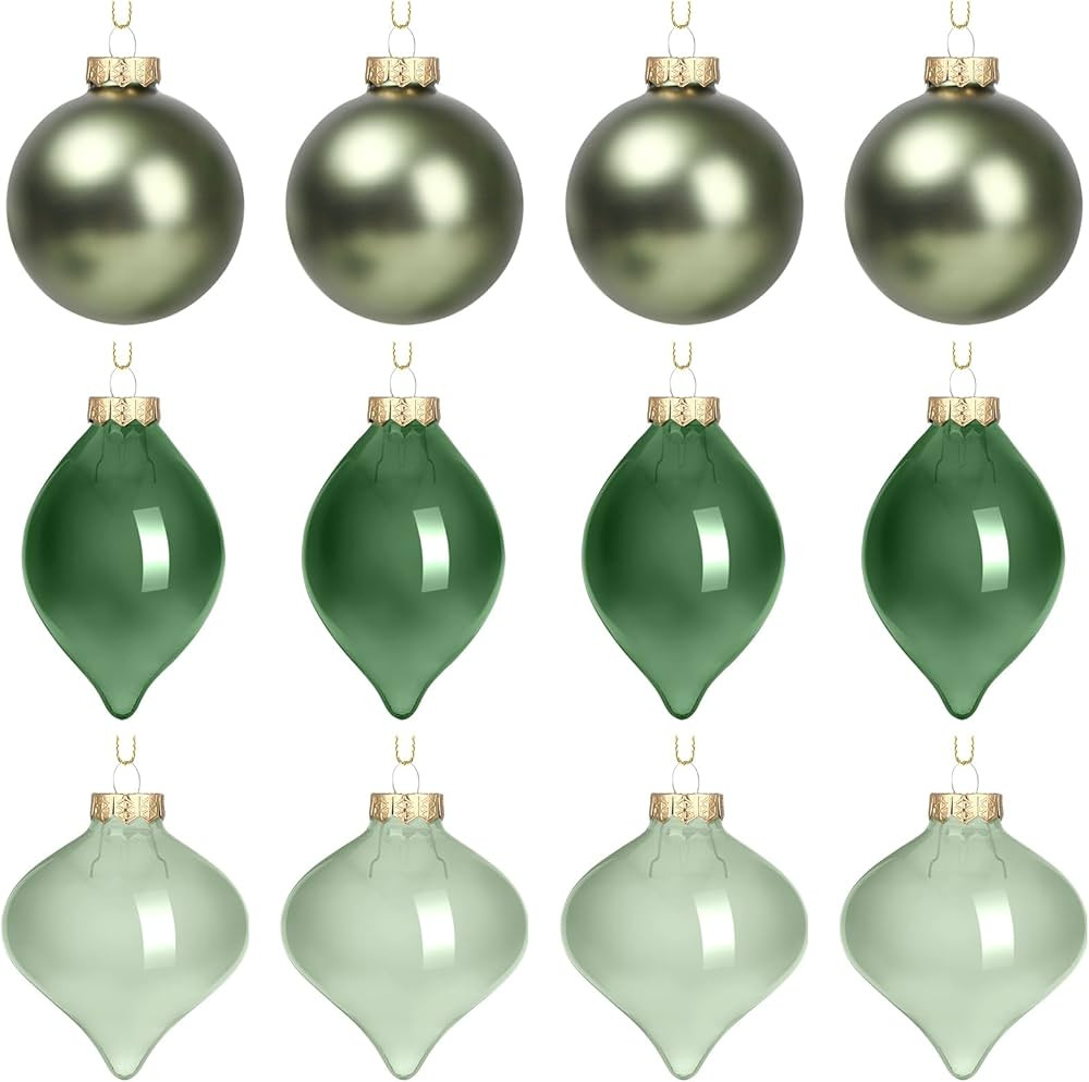 Zomiboo 12 Pcs Green Glass Christmas Ball Ornaments Set 3.15" Hanging Shatterproof Glass Bulbs fo... | Amazon (US)