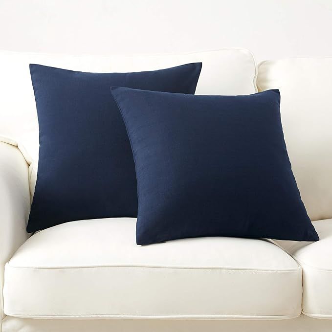 Longhui bedding Linen Blend Throw Pillow Cover, Navy Blue 18” x 18” Decorative Pillows, Set o... | Amazon (US)