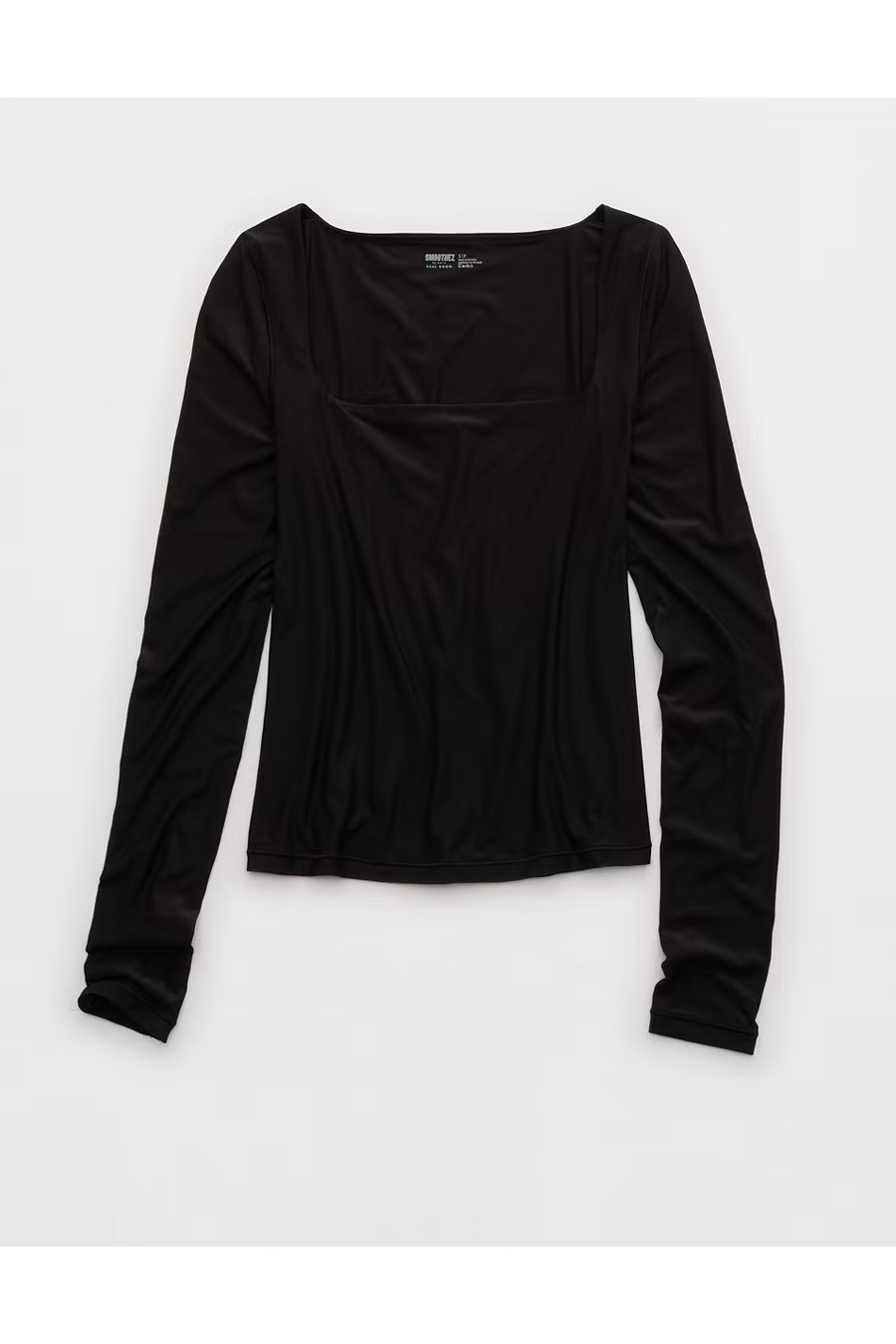 SMOOTHEZ Square Neck Long Sleeve T-Shirt Women's True Black S | Aerie