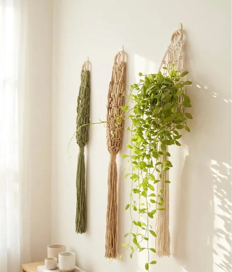 Macrame Plant Hanger With Tassel, Boho Indoor Wall Pot Holder, Plant Lover Gifts | Etsy (Global)
