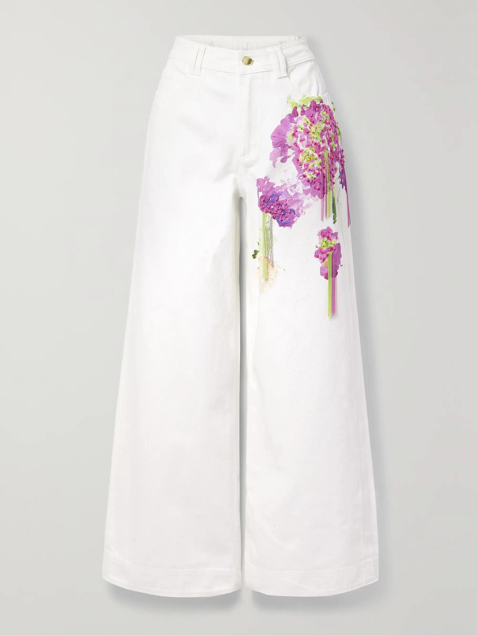 Embellished floral-print high-rise wide-leg jeans | NET-A-PORTER (US)