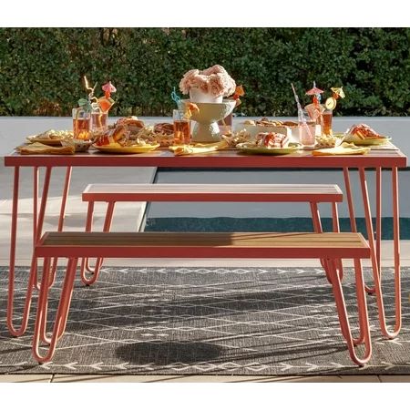 Novogratz Poolside Gossip Collection Paulette Outdoor Table and Bench Set Persimmon Red | Walmart (US)