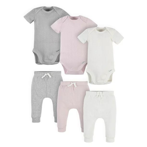 Modern Moments by Gerber Baby Girl Solid Pointelle Bodysuits & Pants, 6-Piece Outfit Set (Newborn... | Walmart (US)