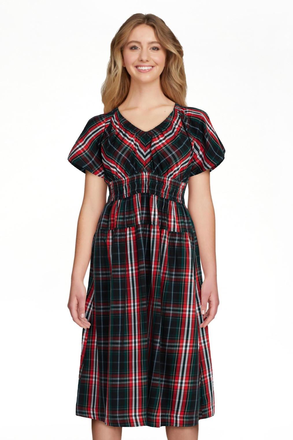 Free Assembly Women's and Women's Plus Cotton Smocked Waist Midi Dress with Flutter Sleeves, Size... | Walmart (US)