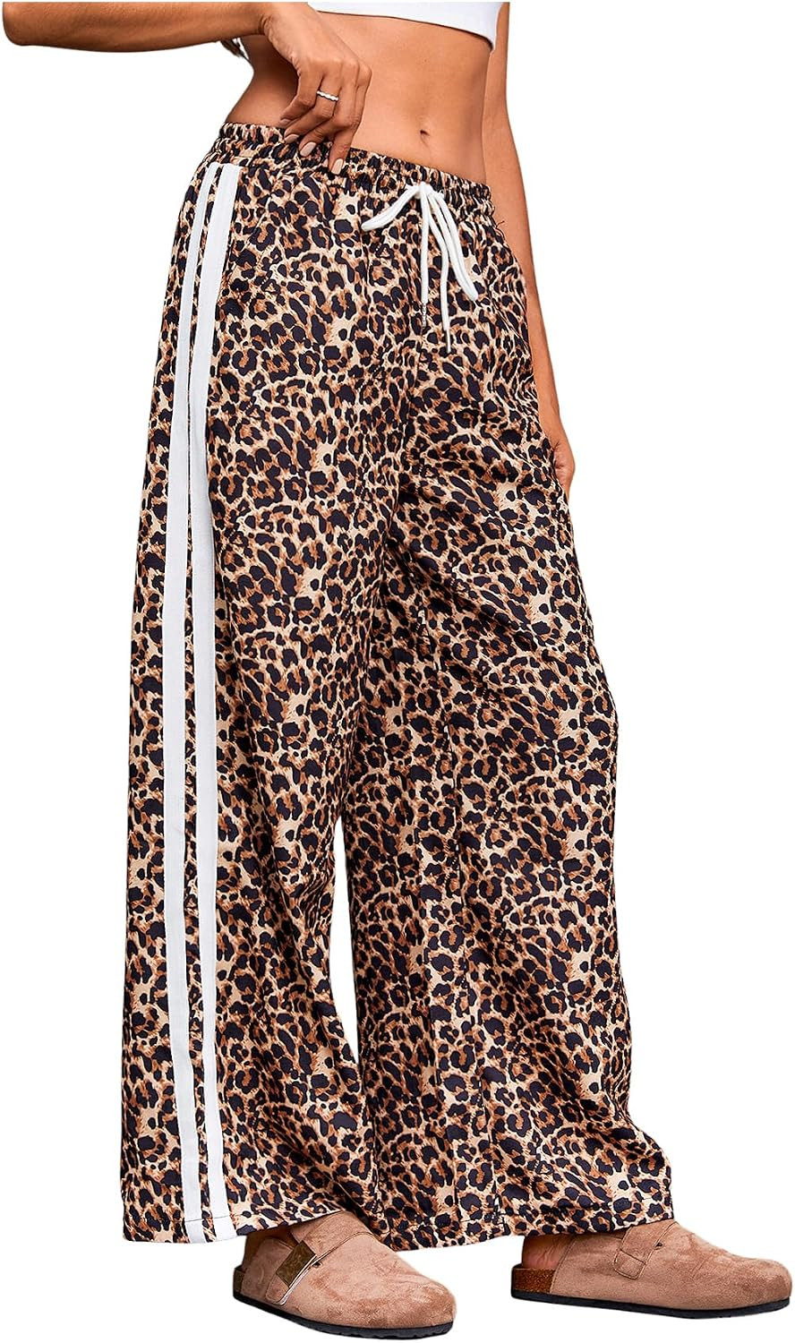 MakeMeChic Women's Leopard Wide Leg Sweatpants Cheetah Elastic Waist Pants | Amazon (US)