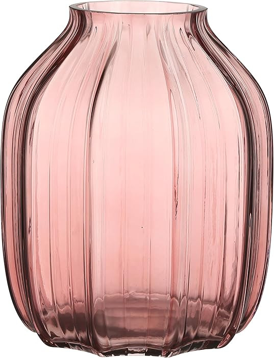 Large Ribbed Tall Pink Glass Vase - 8.0" Decorative Vase for Flowers, Table Centerpieces & Home D... | Amazon (CA)