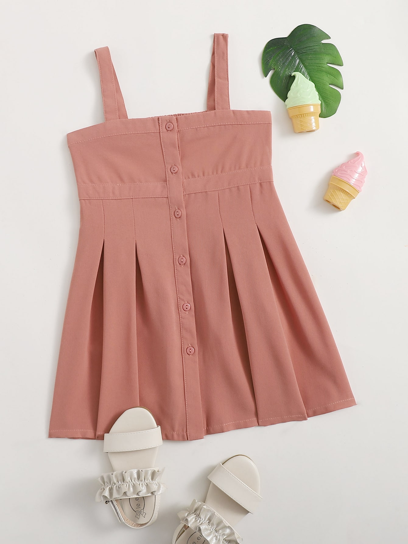 NEWToddler Girls Button Front Shirred Back Cami Dress | SHEIN