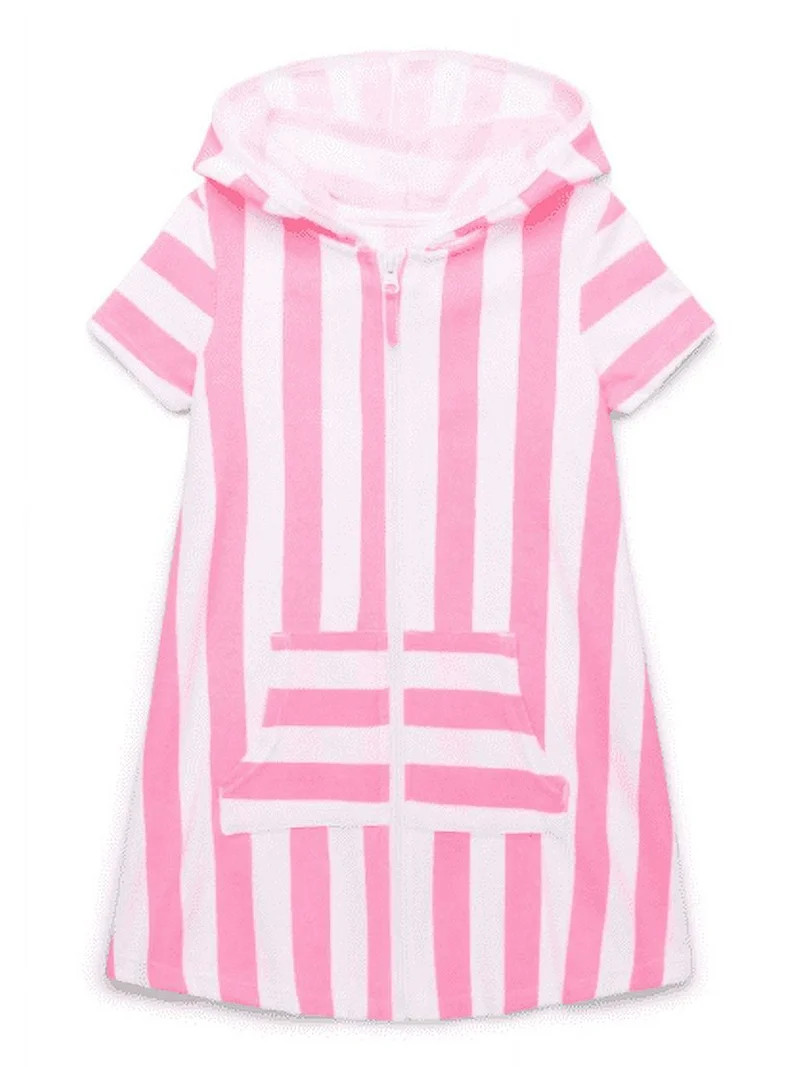 Wonder Nation Girls Terry Toweling Hooded Zip Swimsuit Coverup Dress with UPF50+, Sizes 4-18 - Wa... | Walmart (US)