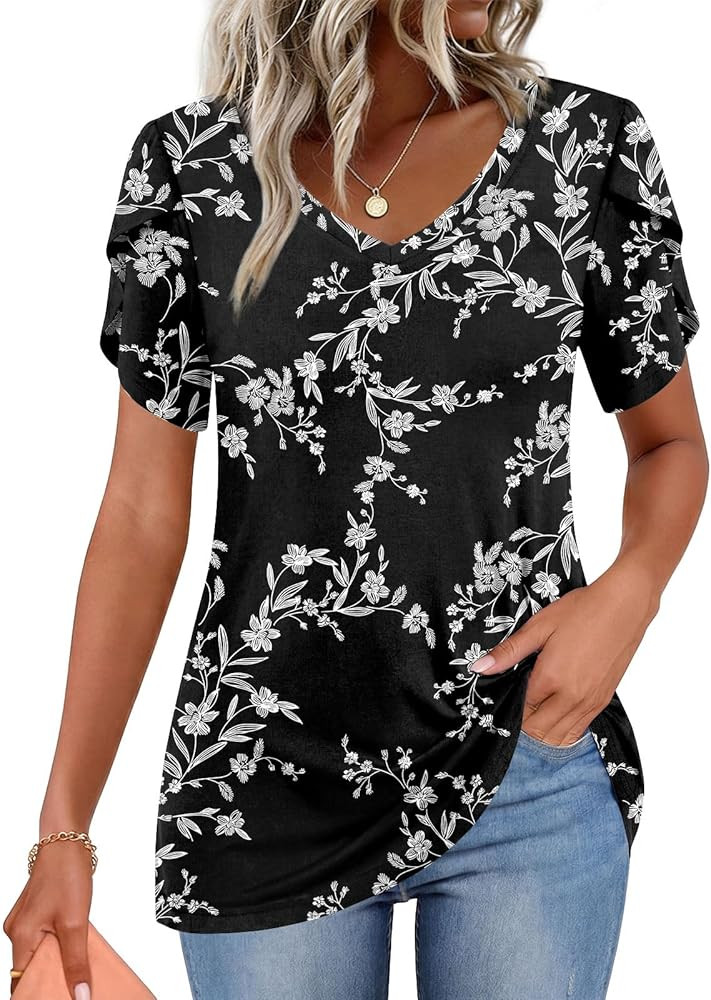 CATHY 2026 Womens Tops Summer Short Sleeve V Neck Tunic T-Shirts Blouse S-4XL | Amazon (US)