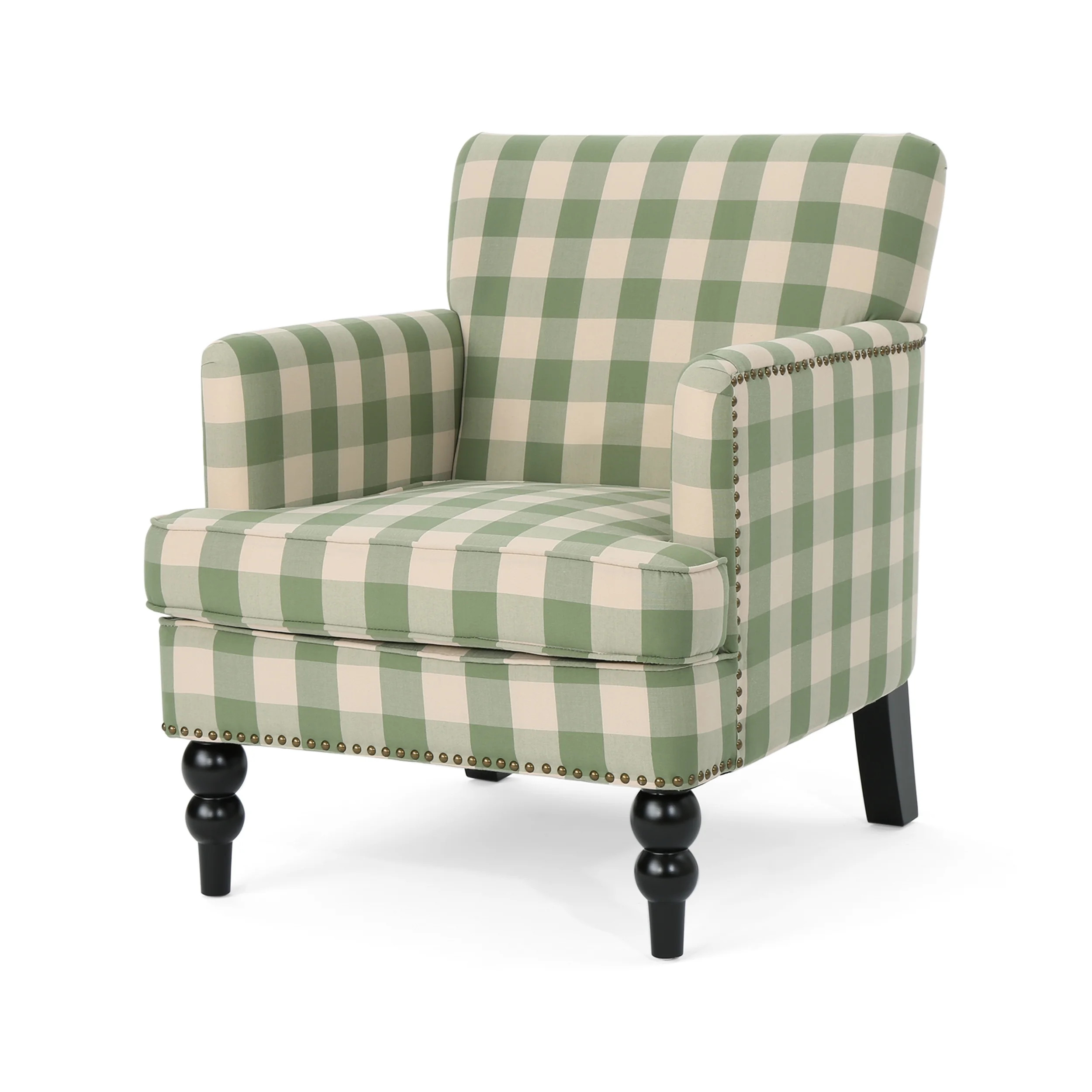 GDF Studio Eve Club Chair, Green Checkerboard and Espresso - Walmart.com | Walmart (US)