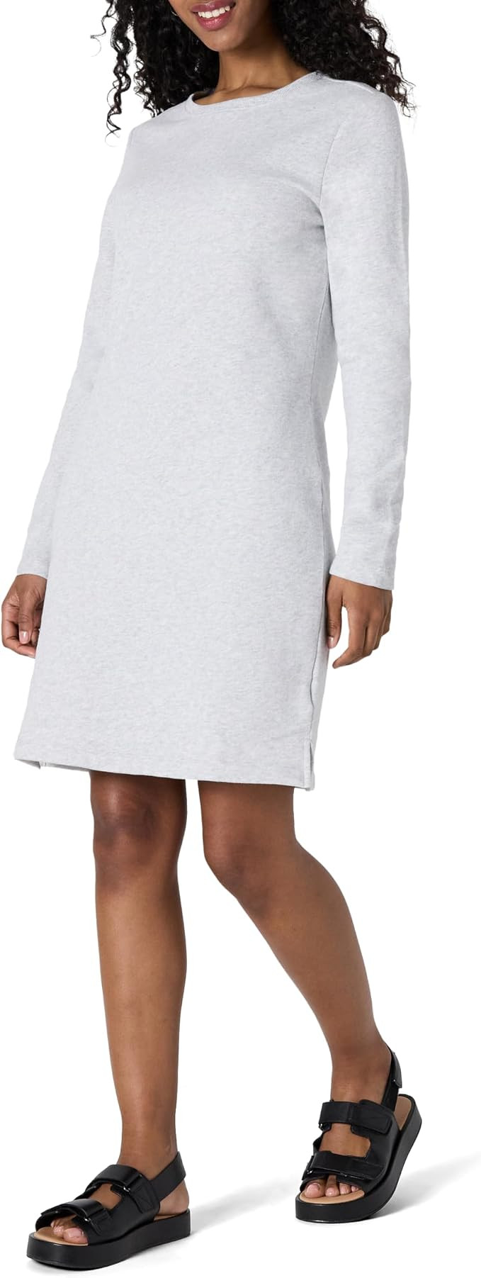 Amazon Essentials Women's Long Sleeve Crewneck Fleece Above-The-Knee Dress with Ribbed Detail | Amazon (US)