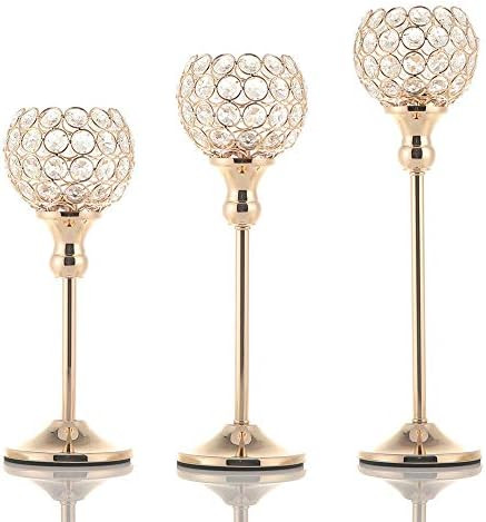 Vincidern Gold Crystal Candle Holder Decor for Wedding Centerpiece, Tealight Candlestick Holder f... | Amazon (US)