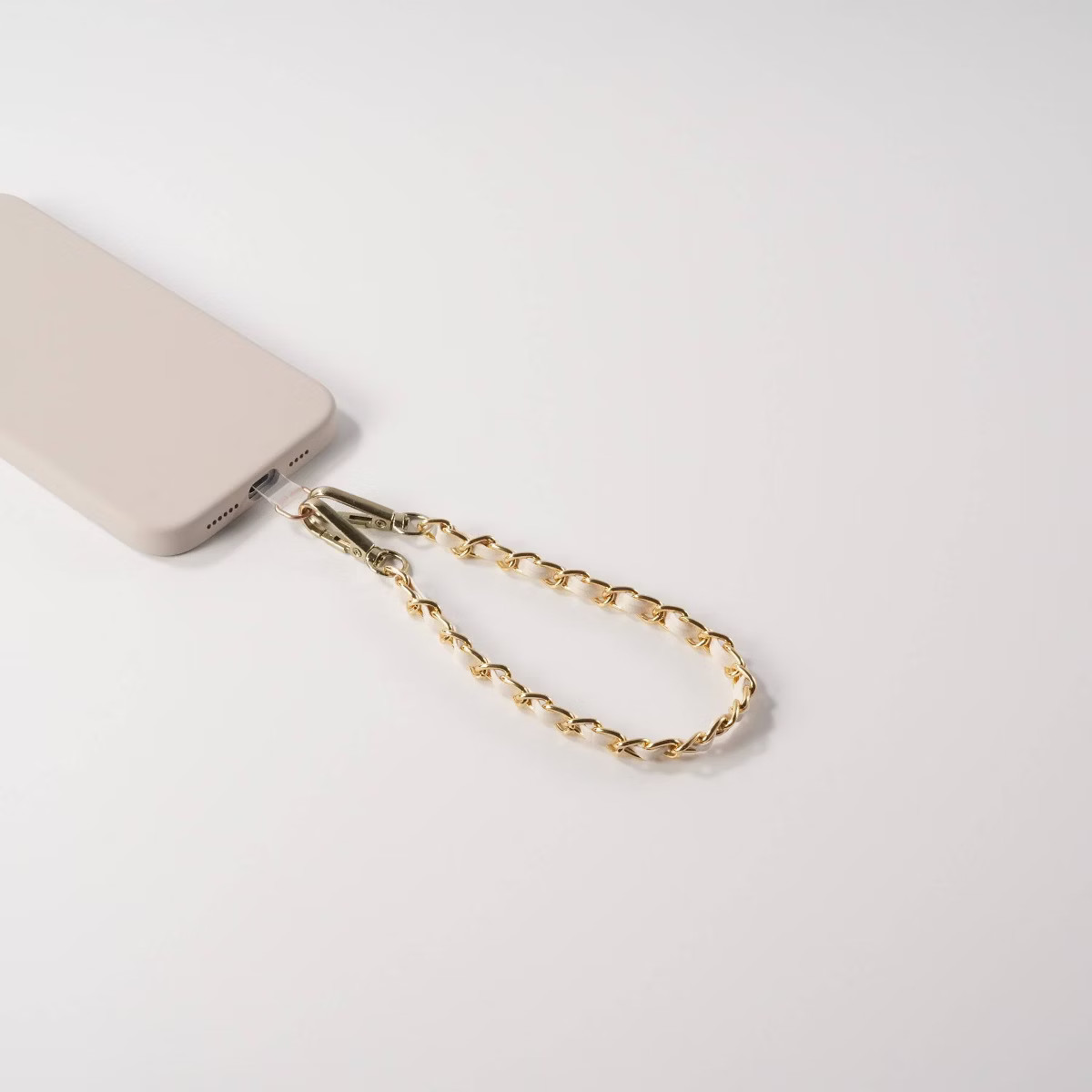 Hello Lux Gold Tone Chain with Faux Leather Phone Wristlet - White | Target