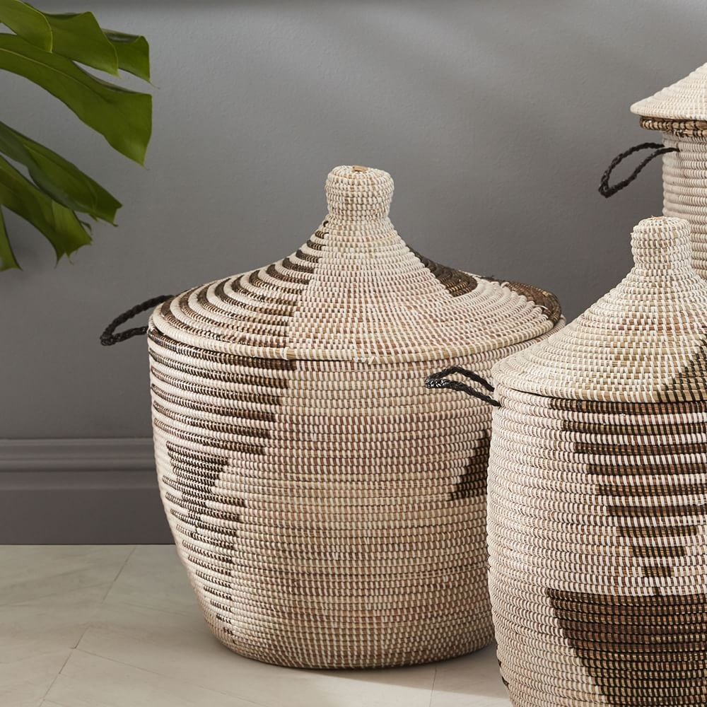 Graphic Millet Lidded Baskets - Black/White | West Elm (US)